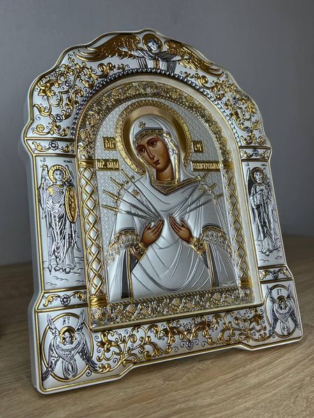 Арочна ікона під склом "Семистрільна" (біле дерево) AS-4/006/GB фото