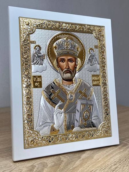 Прямоугольная икона "Святой Николай Чудотворец" (белое дерево) PR-4/003/GB фото