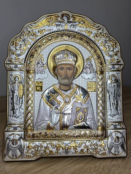 Арочна ікона під склом "Святий Миколай Чудотворець" (біле дерево) AS-4/003/GB фото