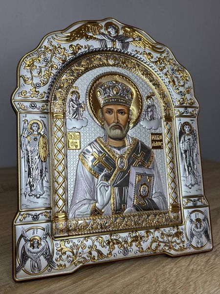 Арочна ікона під склом "Святий Миколай Чудотворець" (біле дерево) AS-4/003/GB фото